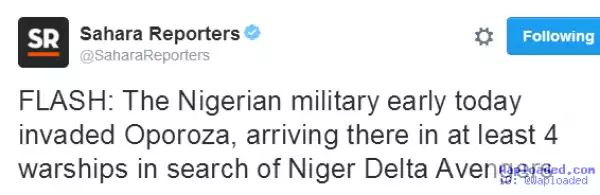 Troops in 4 warship invade Niger Delta in search of Niger Delta Avengers